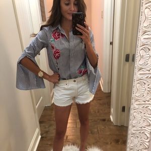 Rose Embroidered Button Down